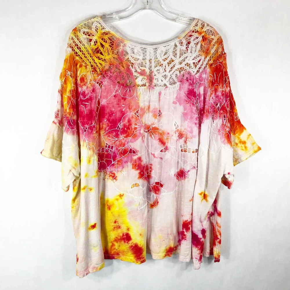 We the Free People Small Top Handmade Tie Dye‎ Daffodil Darling Yellow Pink 410